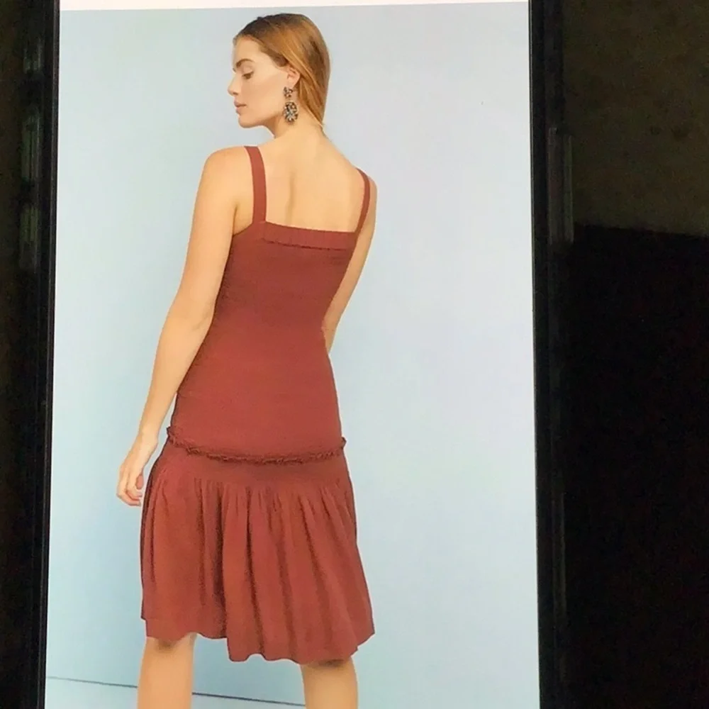 Anthropologie Escondido‎ Smocked Drop Waist Wine Dress XS Square Neck